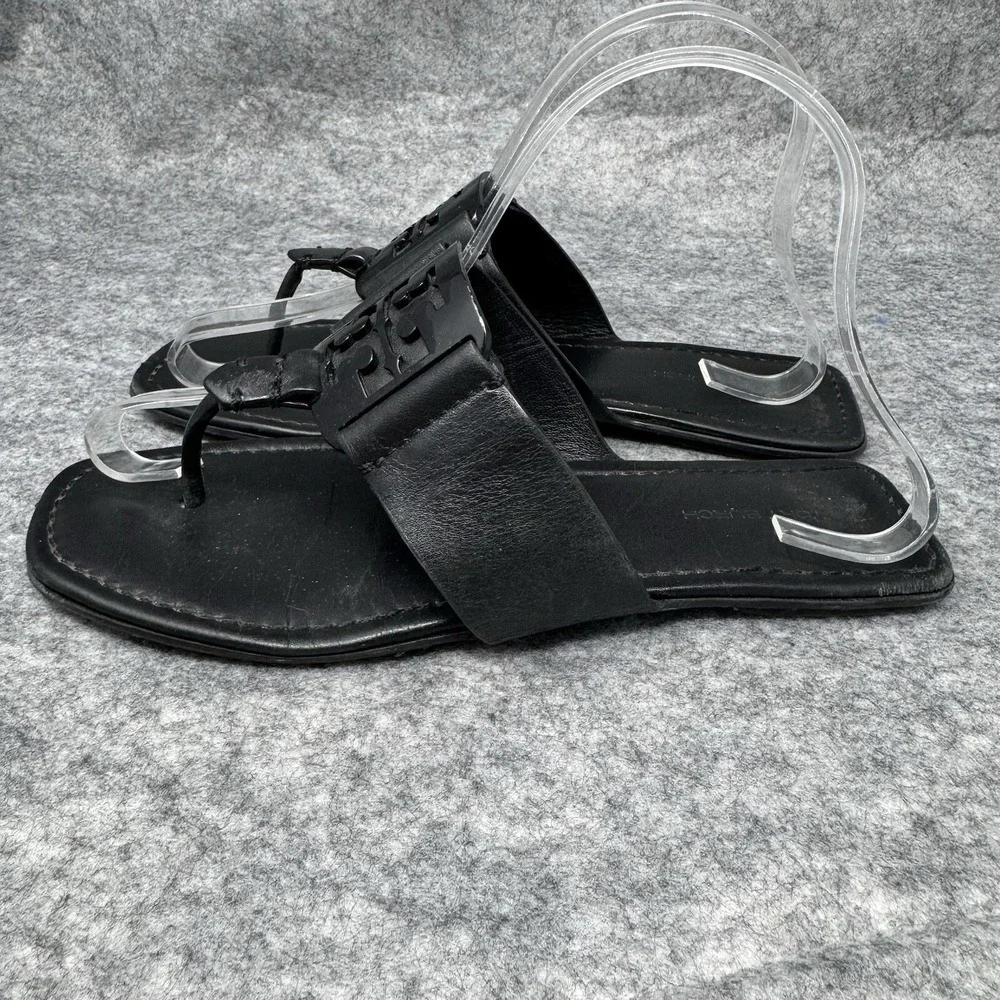 Tory Burch Georgia Thong Sandals Size 7 Calfskin Leather Perfect Black 84937